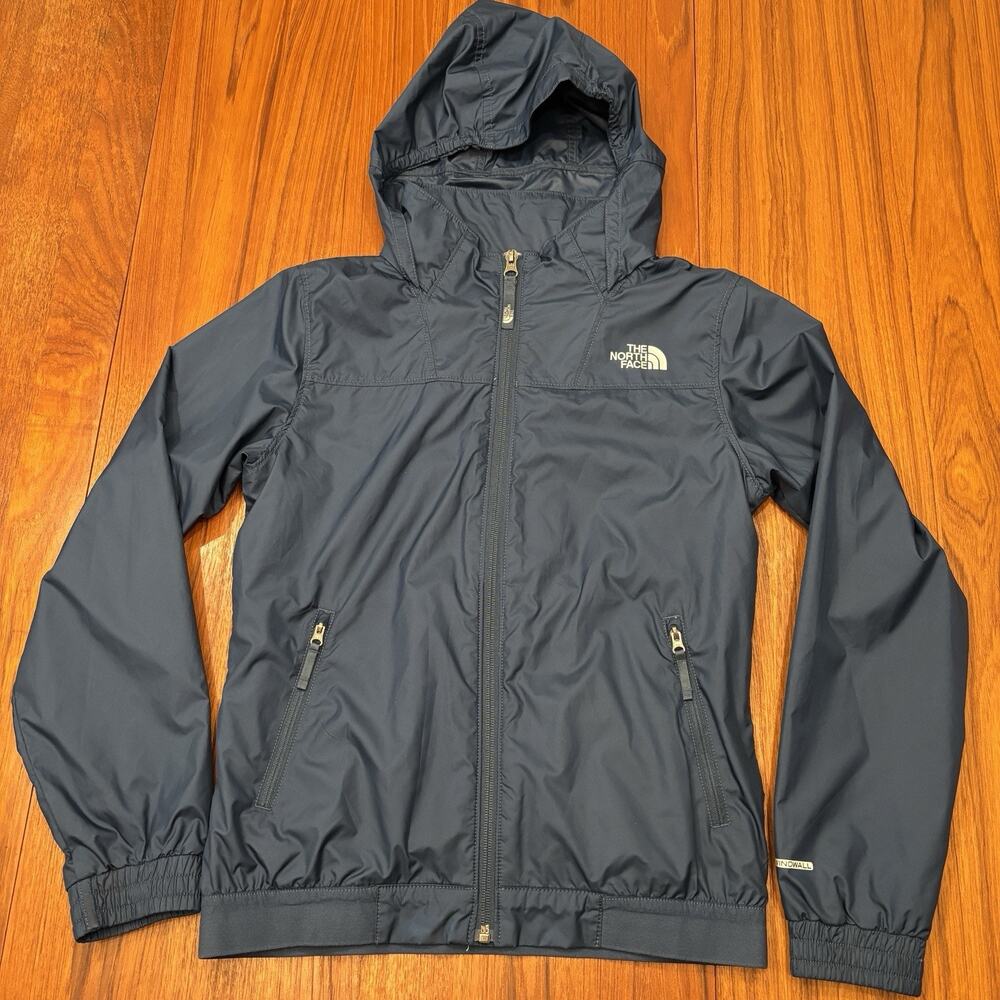 Girls North Face Dark Blue Light Weight Hoodie Windbreaker Size Large 14/16
